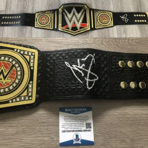 A.J. STYLES SIGNED WWE CHAMPIONSHIP LEATHER BELT w/EXACT VIDEO PROOF BECKETT COA