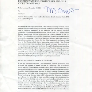 Tim Hunt Nobel Prize Medicine Cyclins Biochemist Signed Autograph Comple Lecture