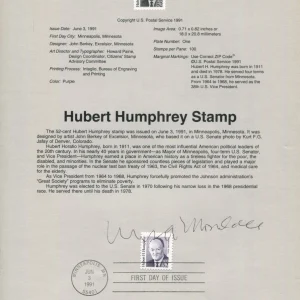 Walter Mondale US Vice President Senator Minnesota Signed Autograph FDC Sheet