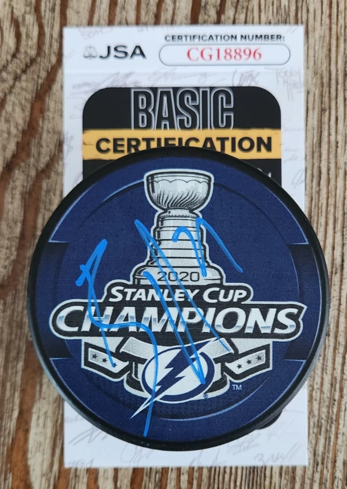 Brayden Point Signed 2020 Stanley Cup Champions Puck w/ JSA COA Tampa Lightning