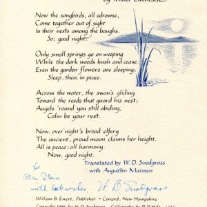 W. D. Snodgrass Pulitzer Prize Poet Signed Autograph Poem Somnoroase Pasarele