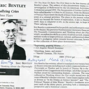 Eric Bentley Author Playwright Are You Now Or Have Yo Ever Been Signed Autograph