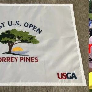 JON RAHM SIGNED AUTOGRAPH 2021 US OPEN PIN FLAG w/EXACT PROOF & BECKETT BAS COA