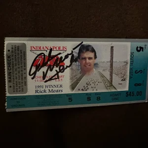 1992 Indy 500 Rick Mears Signed Ticket Stub (1991 Indy Race Winner) Auto