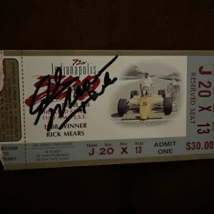 1989 Indy 500 Rick Mears Signed Ticket Stub (1988 Indy Race Winner) Auto