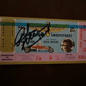 1980 Indy 500 Rick Mears Signed Ticket Stub (1979 Indy Race Winner) Auto