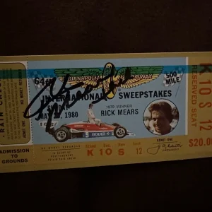 1980 Indy 500 Rick Mears Signed Ticket Stub (1979 Indy Race Winner) Auto