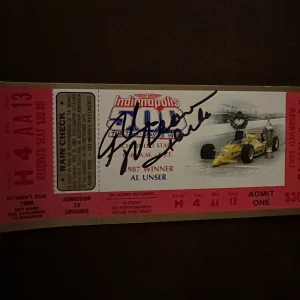 1988 Indy 500 Rick Mears Signed Ticket Stub (1987 Winner Al Unser Pictured) Auto