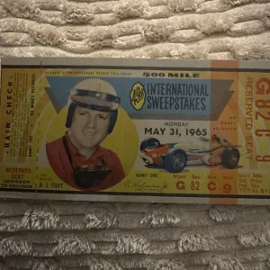 1965 Indy 500 AJ Foyt Ticket Stub (1964 Race Winner) Indianapolis Jim Clark