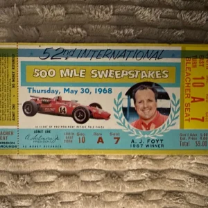 1968 ndy 500 AJ Foyt Ticket Stub (1967 Race Winner) Indianapolis Bobby Unser