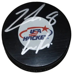 ZACH WERENSKI signed (TEAM USA COLUMBUS BLUE JACKETS hockey puck BECKETT BR25947