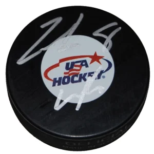 ZACH WERENSKI signed (TEAM USA COLUMBUS BLUE JACKETS hockey puck BECKETT BR25945