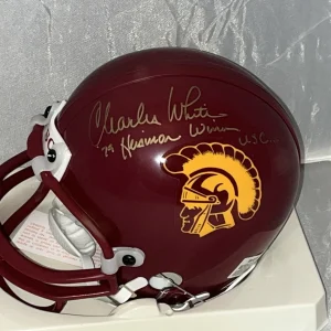 Charles White signed USC Trojans mini helmet W/ Heisman Inscription Beckett COA