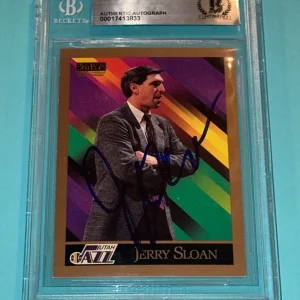 JERRY SLOAN Signed 1990-91 SKYBOX Card #326 Beckett Auth BAS