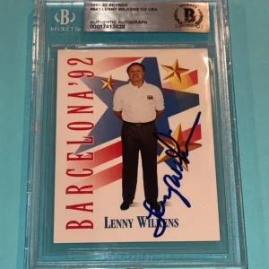 LENNY WILKENS Signed 1991-92 SKYBOX Card #543 Beckett Auth BAS