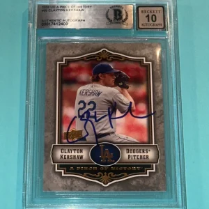 CLAYTON KERSHAW Signed 2009 UD A PIECE OF HISTORY Card #50 Beckett BAS AUTO 10