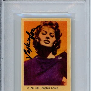 SIGNED VINTAGE DUTCH TRADING CARD SOPHIA LOREN AUTOGRAPHED PSA DNA COA CERTIFIED