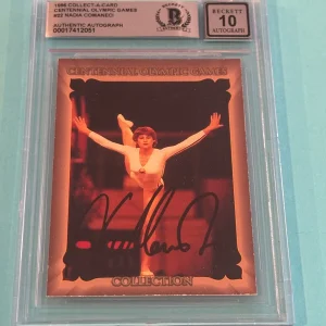 NADIA COMANECI Signed 1996 CENTENIAL OLYMPIC GAMES Card #22 Beckett BAS AUTO 10