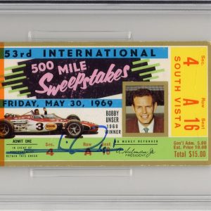 1969 Indy Indianapolis 500 Ticket SIGNED By Mario Andretti Winner PSA DNA 8 Auto