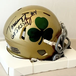 Tom Thayer signed Notre Dame Fighting Irish Shamrock mini helmet JSA Witnessed