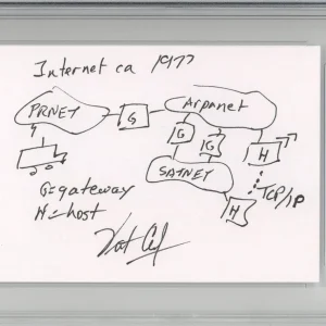 Vint Cerf Google SIGNED ORIGINAL 1977 INTERNET 1/1 UNIQUE DRAWING PSA DNA COA