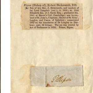 Robert Bickersteth Clergy Anglican Religious Bishop of Ripon Signed Autograph