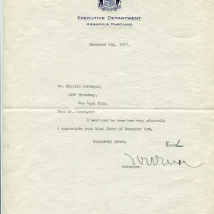 Harry Nice Governor Of Maryland Signed Autograph Letter TSL