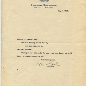 Albert Ritchie Governor Maryland Presidential Nominee Signed Autograph TSL