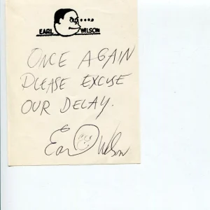 Earl Wilson Broadway Author Copacabana Beach Blanket Bingo Signed Autograph Note