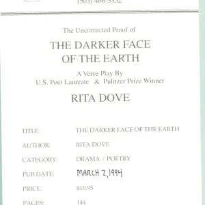 Rita Dove Darker Face of The Earth Signed Autograph Advance Reading Proof Book