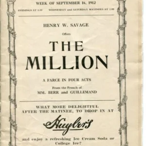 Charles Trowbridge Taylor Holmes The Million 1912 Boylston MA Playbill Program