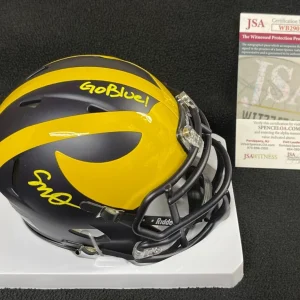 Semaj Morgan Signed & Inscribed Michigan Wolverines Mini Helmet JSA COA
