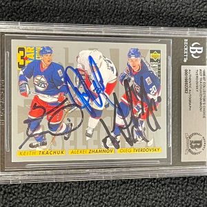 1996-97 Collectors Choice 3 Star Slection Jets Card #327 Signed By 3 Beckett