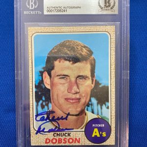 1968 TOPPS CHUCK DOBSON OAKLAND ATHLETICS SIGNED AUTOGRAPHED CARD #62 BECKETT