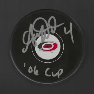 Aaron Ward Signed & Inscribed Carolina Hurricanes Puck