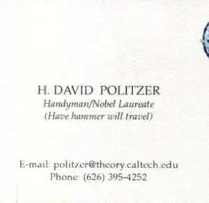 Hugh David Politzer Nobel Prize Physics Rare Signed Autograph Business Card