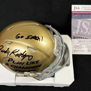 Rudy Ruettiger Signed Notre Dame Fighting Irish Exclusive Mini Helmet JSA COA