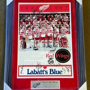 1991/92 Detroit Red Wings Team Signed Framed Poster JSA COA