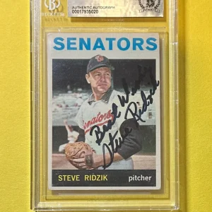 1964 TOPPS STEVE RIDZIK #92 BECKETT AUTHENTIC SIGNED AUTOGRAPH CARD SENATORS