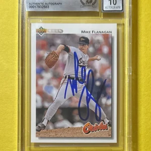 1992 UPPER DECK MIKE FLANAGAN #380 BECKETT AUTHENTIC 10 SIGNED AUTO CARD