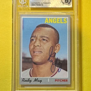 1970 TOPPS RUDY MAY #203 BECKETT AUTHENTIC SIGNED AUTOGRAPHED CARD ANGELS