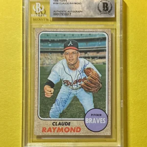 1968 TOPPS CLAUDE RAYMOND #166 BECKETT AUTHENTIC SIGNED AUTOGRAPHED CARD BRAVES