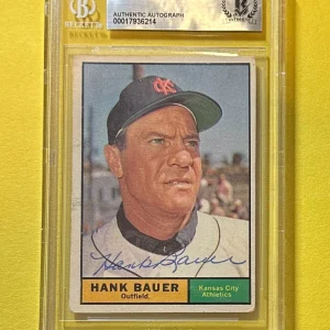 1961 TOPPS HANK BAUER #398 BECKETT AUTHENTIC SIGNED AUTOGRAPHED CARD ATHLETICS