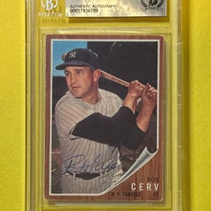 1962 TOPPS BOB CERV #169 BECKETT AUTHENTIC SIGNED AUTOGRAPHED CARD YANKEES