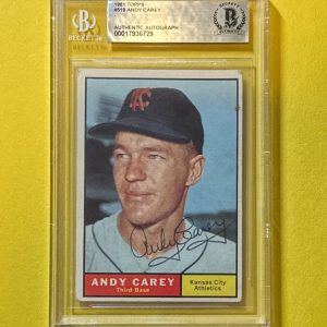 1961 TOPPS ANDY CAREY #518 BECKETT AUTHENTIC SIGNED AUTOGRAPHED CARD ATHLETICS