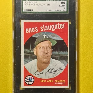1959 TOPPS ENOS SLAUGHTER #155 SGC EX/NM 6 YANKEES