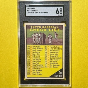 1961 TOPPS CHECKLIST #273 COPYRIGHT ENDS BY TOP NAME SGC EX NM 6