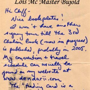 Lois McMaster Bujold The Mountains of Mourning Author Signed Autograph Note