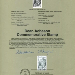 Madeleine Albright 1st Women Secretary of State Signed Autograph FDC Sheet