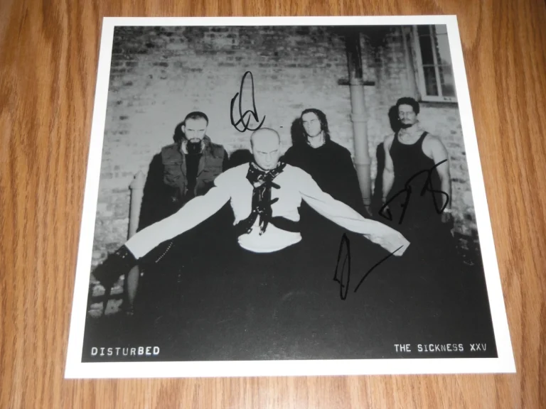 DISTURBED GROUP SIGNED ALBUM FLAT THE SICKNESS DAVID DRAIMAN